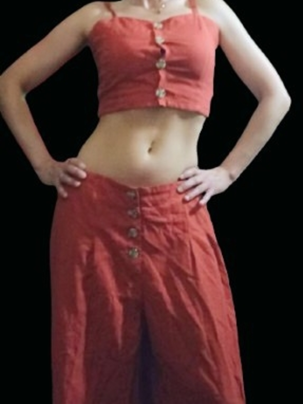 Button-Front Crop Top and Wide Leg Pants Set in Terracotta